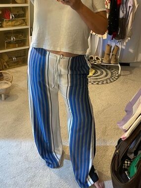 Zara Blue and White Vertical Stripe Wide-Leg Trousers